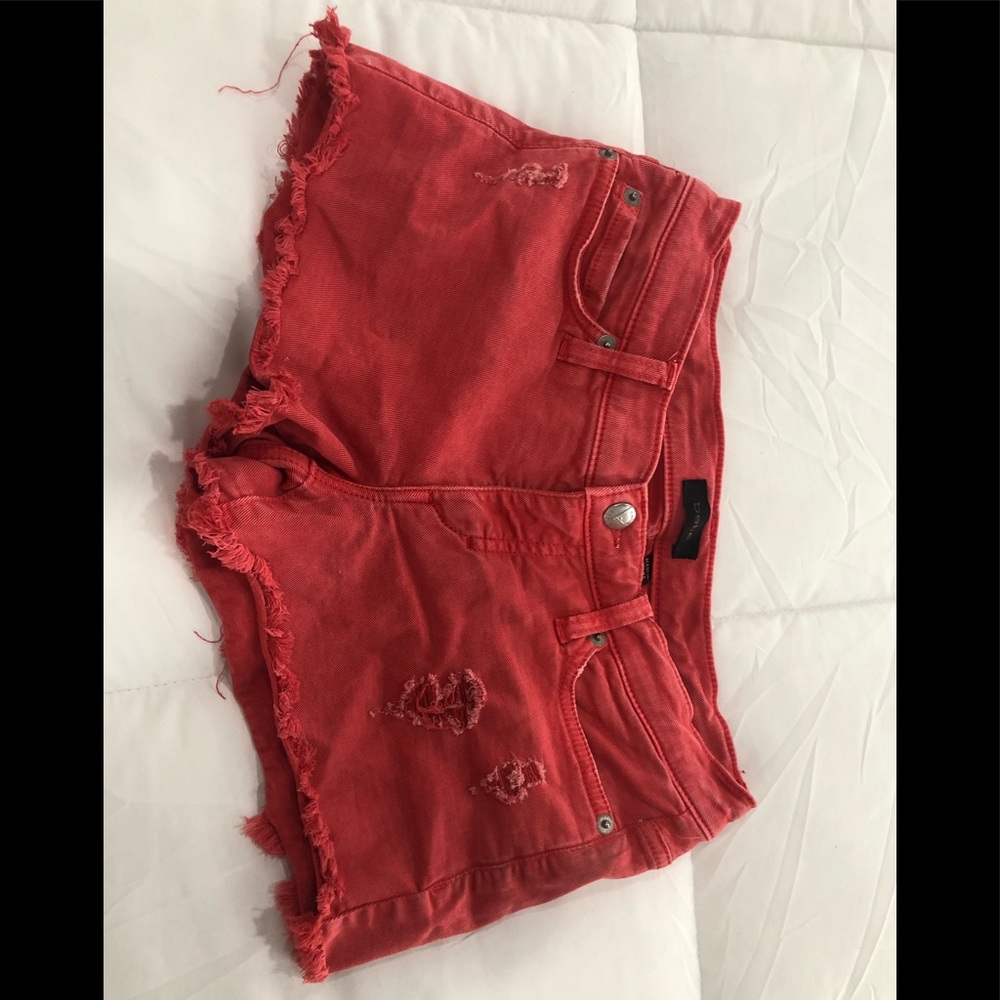 Bebe distressed red shorts size 25